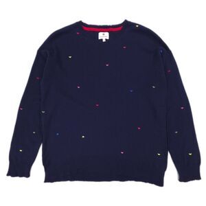 SUNDRY Cashmere Merino Wool Hearts & Stars Embroidered Sweater Minimal Preppy